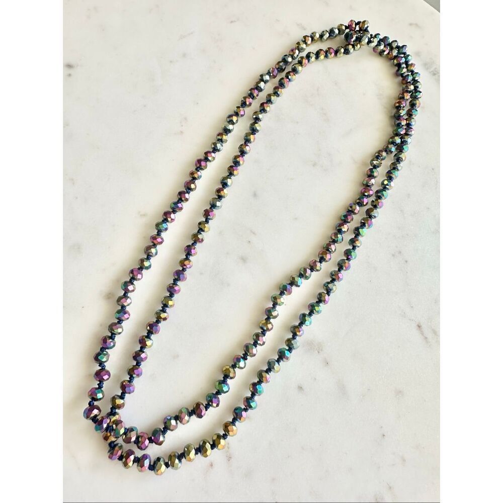 Purple iridescent sparkly beaded layered necklace